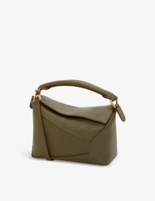 Loewe Womens Dark Khaki Green Puzzle Edge Mini Leather Cross-body Bag