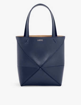 Loewe Womens Abyss Blue Puzzle Fold Mini Leather Tote Bag