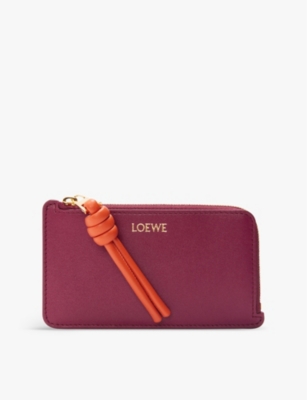 Loewe Crimson/maple Knot Leather Card Holder In Red