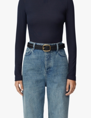Loewe Womens  Rounded Woven Leather Belt In Black/gold