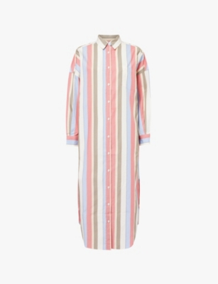 LMND: Stripe-print long-sleeve cotton midi dress