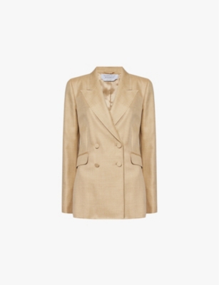 Gabriela Hearst Stephanie Double-breasted Wool, Silk And Linen-blend Blazer In Hay