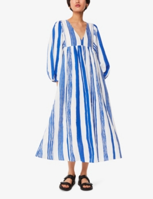 WHISTLES: Gloral stripe-print relaxed-fit cotton and linen-blend midi dress