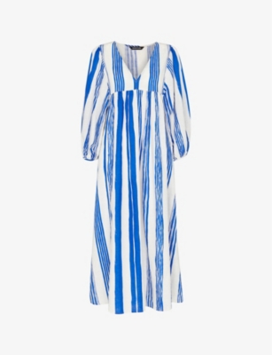 WHISTLES: Gloral stripe-print relaxed-fit cotton and linen-blend midi dress
