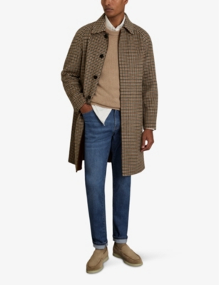 REISS MENS MID BLUE WASH MADDISON MID-WASH TAPERED-LEG SLIM-FIT DENIM-BLEND JEANS