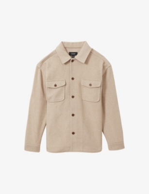 Reiss Oatmeal Compton Wool Blend Herringbone Twill Overshirt In Oatmeal