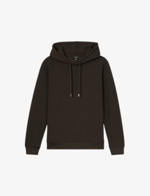 Reiss Mens Chocolate Brown Regular-fit Long-sleeve Stretch-jersey Hoody In Chocolate Brown
