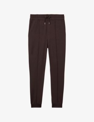 Reiss Mens  Premier Tapered-leg Mid-rise Stretch-woven Jogging Bottom In Chocolate Brown