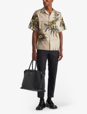 Floral-print short-sleeved cotton shirt