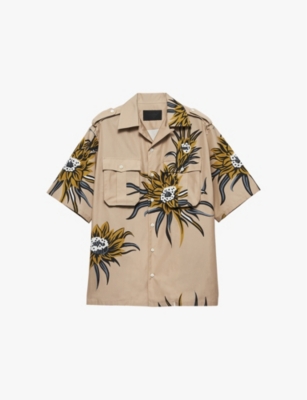Floral-print short-sleeved cotton shirt
