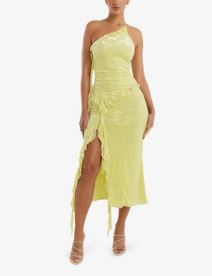 MISTRESS ROCKS WOMENS LEMON FLORAL-PATTERN SPLIT-HEM STRETCH-LACE MIDI SKIRT XS 