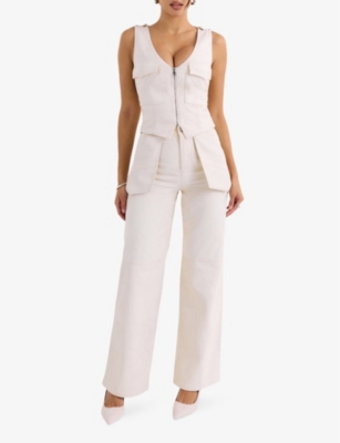 Mistress Rocks Womens Ivory Straight-leg Mid-rise Vegan-leather Trousers In Ivory