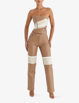 Mistress Rocks Womens Straight-leg Mid-rise Vegan-leather Trousers Nutmeg In Nutmeg