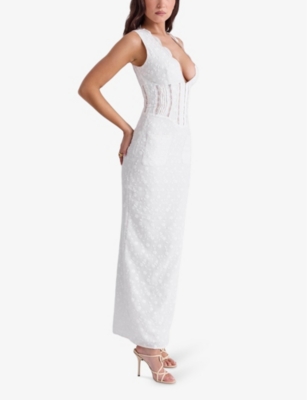 House Of Cb Sophina Embroidered Plunge Neck Bustier Dress In White