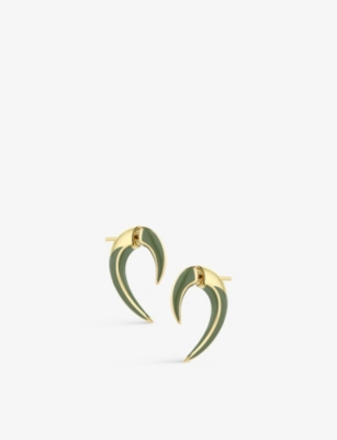 SHAUN LEANE: Sabre Solis 18ct yellow gold-plated vermeil sterling-silver and enamel talon earrings