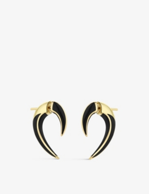 SHAUN LEANE: Talon jet-enamel and yellow-gold vermeil earrings