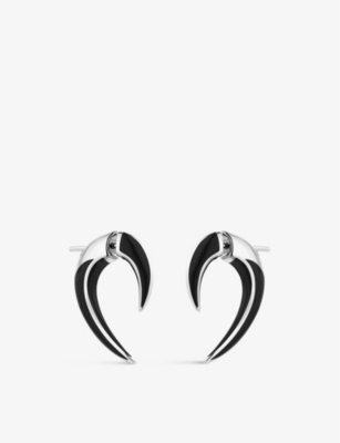 SHAUN LEANE: Sabre Solis Talon jet-enamel and sterling-silver earrings