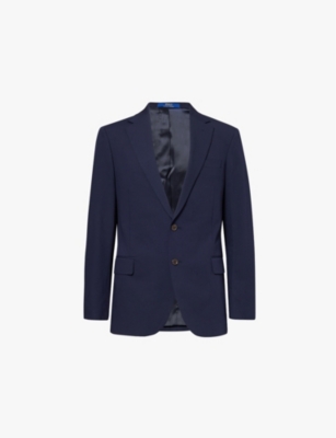 Shop Polo Ralph Lauren Mens Navy Single-breasted Notch-lapel Recycled Polyester-blend Blazer