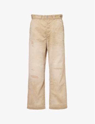 POLO RALPH LAUREN: Brand-patch distressed wide-leg cotton trousers
