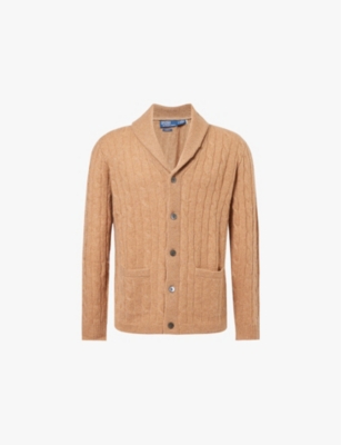 Shop Polo Ralph Lauren Mens Shawl-lapel Relaxed-fit Cashmere Cardigan Brown Sugar Melange