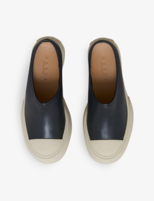 Shop Marni Womens Black Logo-embossed Backless Leather Trainers