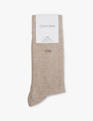 Shop Calvin Klein Mens Brown Melange Branded Pack Of Two Stretch-cotton-blend Socks