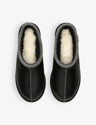 Ugg Mens Black Tasman Branded Leather Slippers In Black