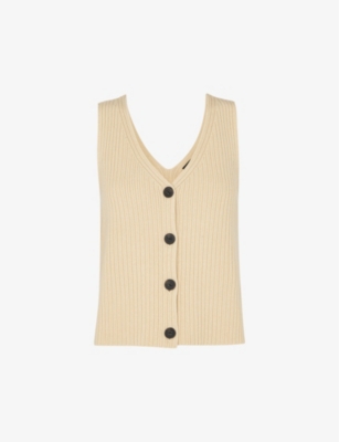 WHISTLES: Button-front V-neck stretch-cotton tank