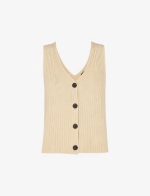 Whistles Womens Pale Yellow Button-front V-neck Stretch-cotton Tank In Pale Yellow