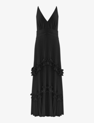 Ro&zo Sienna V-neck Pleated Woven Maxi Dress In Black