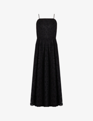 Ro&zo Women's Black Seline Floral-appliqué Sleeveless Woven Midi Dress