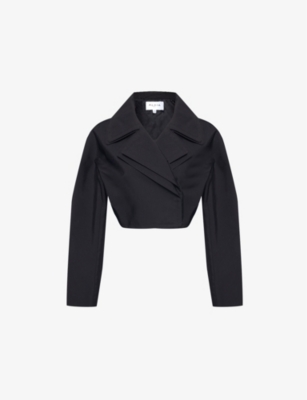 ALAÏA WOMENS NOIR ALAIA DOUBLE-BREASTED CROPPED WOVEN JACKET 