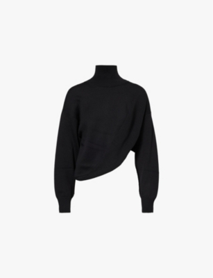 Shop Alaïa Womens Alaia High-neck Split-sleeve Relaxed-fit Wool Knitted Jumper In Noir Alaia