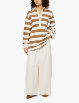 Shop Max Mara Womens Vanilla Avoriaz Exposed-stitching High-rise Wide-leg Stretch-cotton Trousers