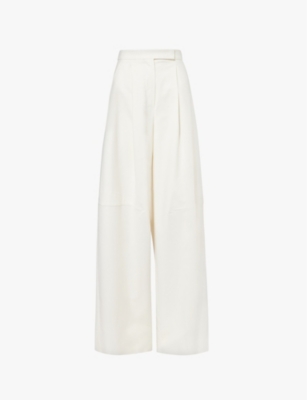 Shop Max Mara Womens Vanilla Avoriaz Exposed-stitching High-rise Wide-leg Stretch-cotton Trousers