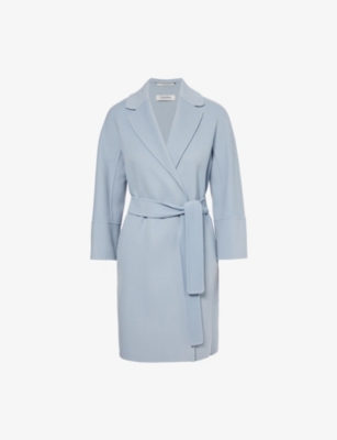 's Max Mara Womens Sky Blue Arona Belted Relaxed-fit Wool Coat