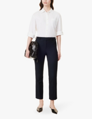 Shop 's Max Mara Womens Umanita Twill-texture Straight-leg Low-rise Stretch-cotton Blend Trousers Midnightblue