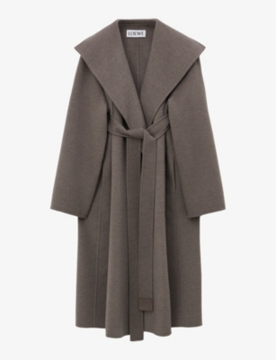 LOEWE WOMENS BELTED RELAXED-FIT WOOL AND CASHMERE-BLEND COAT TAUPE MELANGE 