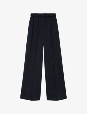 Shop Loewe Womens Anagram-embroidered Pressed-crease Mid-rise Wide-leg Silk-blend Pyjama Trousers Midnight Blue