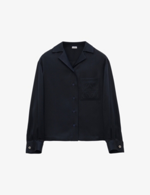 Loewe Womens Midnight Blue Anagram-embroidered Long-sleeve Silk-blend Pyjama Shirt In Midnight Blue