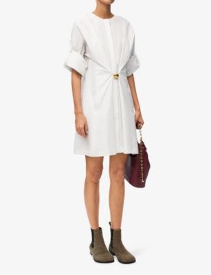 Loewe Womens Optic White Pebble Short-sleeved Cotton Mini Dress In Optic White