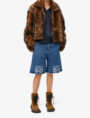Loewe Anagram-embroidered Wide-leg Denim Shorts In Jeans Blue