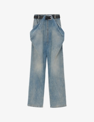Loewe Womens Washed Denim Drape-front Belted-waist High-rise Denim Jeans In Washed Denim