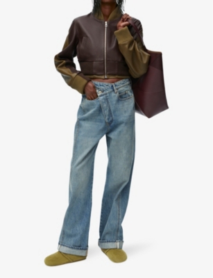 Loewe Womens Washed Denim Faded-wash Crossover-waist Straight-leg Jeans In Washed Denim