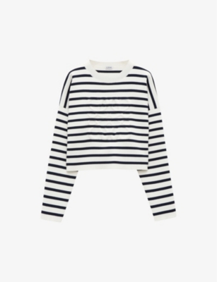 Shop Loewe Womens Anagram Striped Stretch-knitted Jumper Off-white/navy