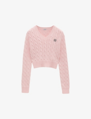 Shop Loewe Womens Branded V-neck Cotton-knitted Jumper Baby Pink