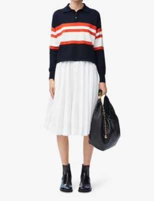 Loewe Logo-embroidered Boxy-fit Striped Cotton Polo Jumper In Deep Blue / White /