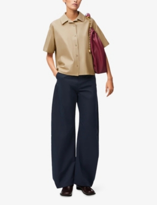 LOEWE: Logo-Embossed Short-Sleeve Leather Shirt