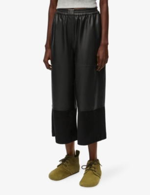 LOEWE: Brand-anagram cropped wide-leg leather trousers