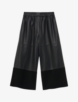 LOEWE: Brand-anagram cropped wide-leg leather trousers